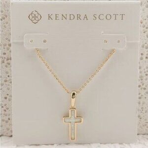 Kendra Scott Cross Gold Pendant Necklace in Kyocera Opal